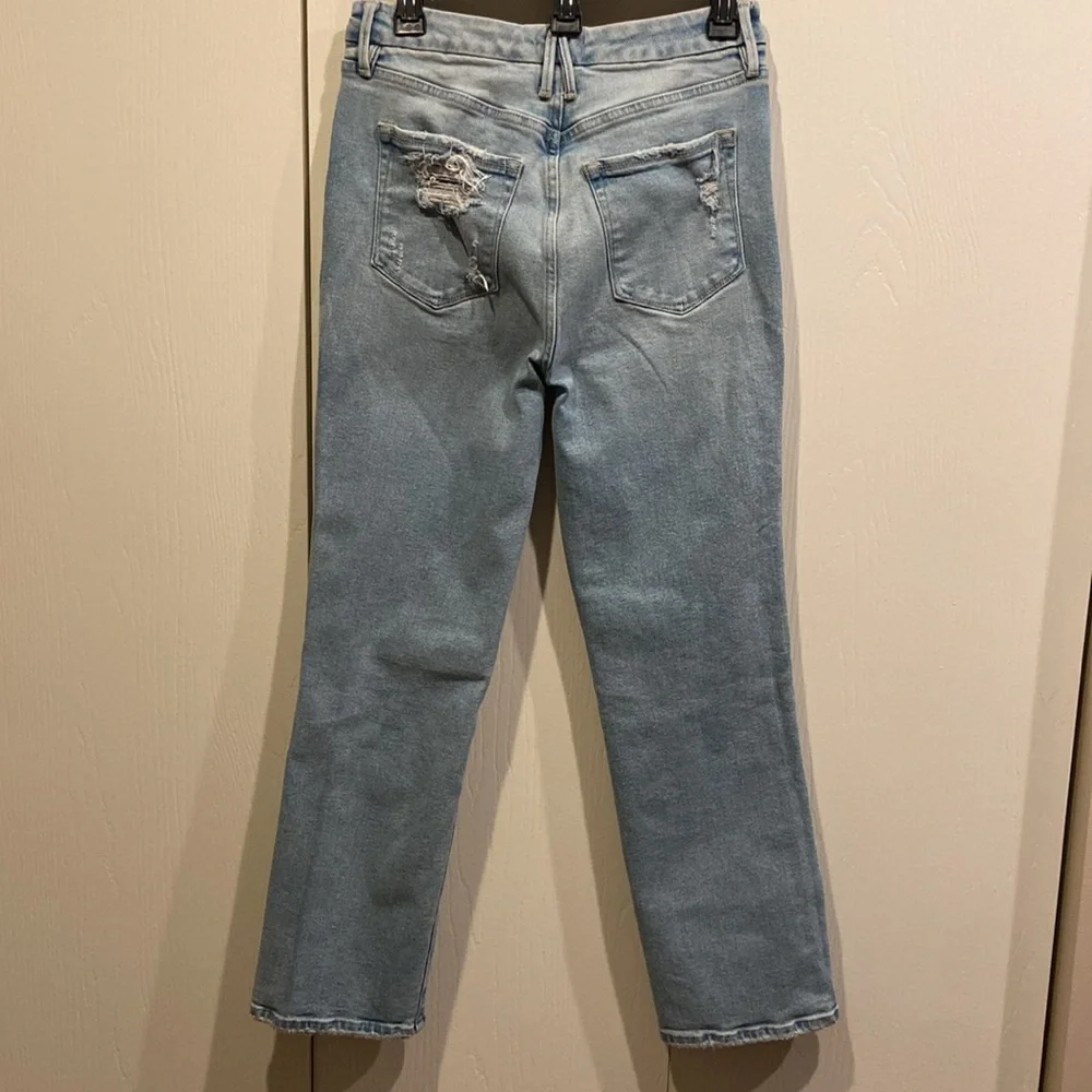 Good American High Rise Light Wash Factory Distressed Women's Blue Jeans…